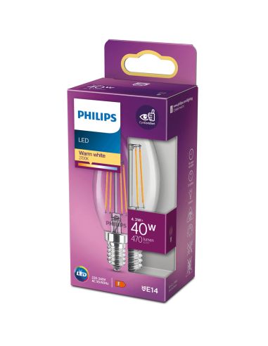 Ampoule E14 LED 4.3W - 40W Bougie Filaments 8718699763077 Philips | leonleds