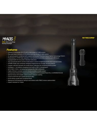 Nitecore MH40S Lampe de poche LED longue portée avec portée de