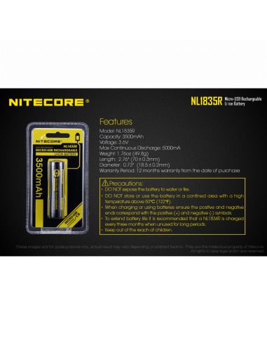 Bateria recargable con USB 18650 3500mAh de Litio Nitecore NL1835R