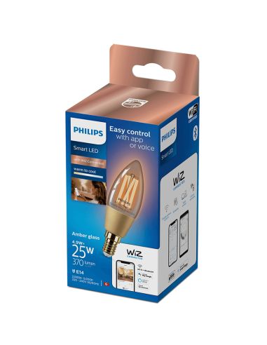 Ampoule Bougie Intelligente Vintage E14 4.9W 25W C37 Wiz Connect 2,000K - 5000K 8719514372085 Philips | leonleds