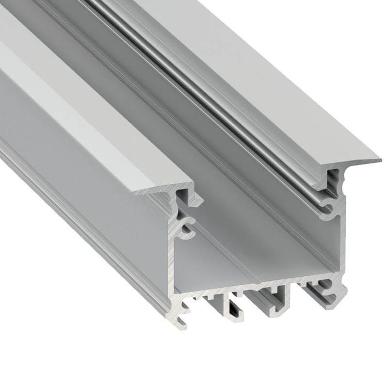 Perfil de aluminio de empotrar con difusor y 4 tapas - Tira LED hasta 12 mm  - 2 metros