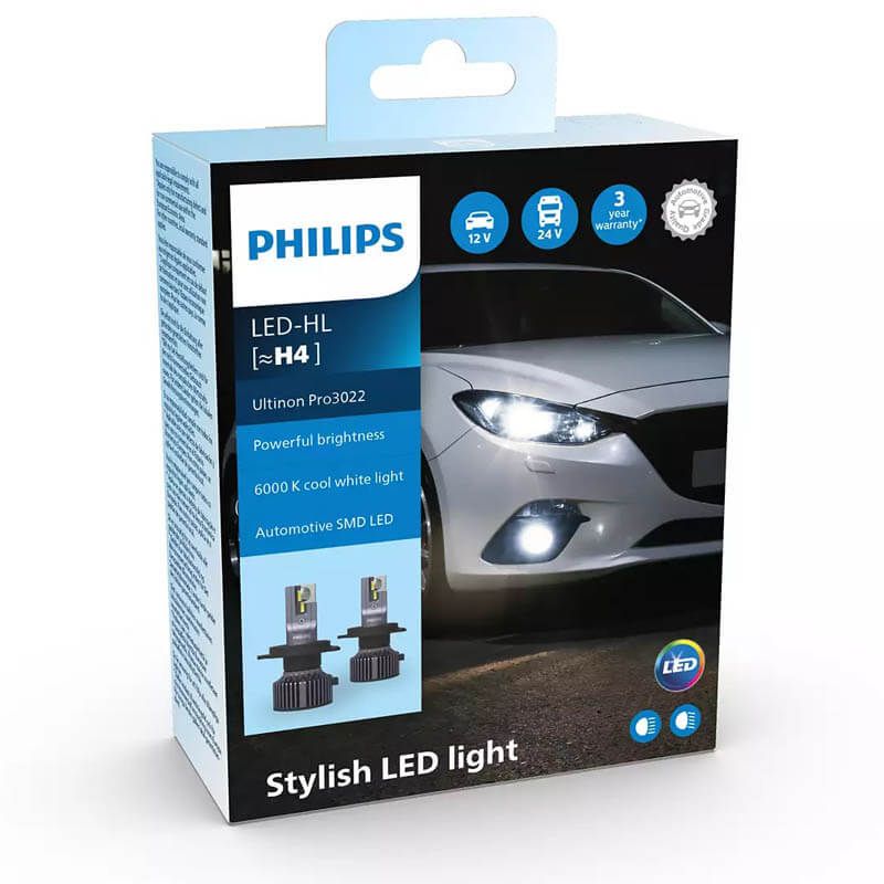 Pack 2 Ampoules LED H4 Philips Ultinon PRO3022