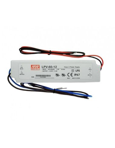 LPV-60-12 LED Fonte de alimentação à prova d'água IP67 5A Mean WEll | leonleds