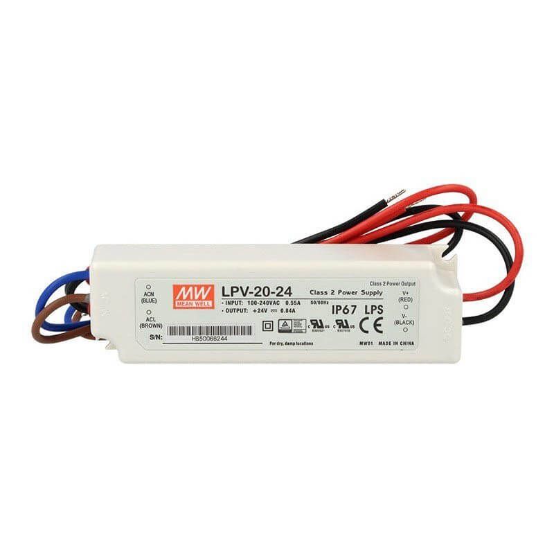 LPV 20 24 LED à prova d água IP67 Mean Well Power Supply LeonLeds com