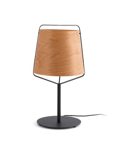 Lampe de table Stood avec abat-jour en bois et base noire