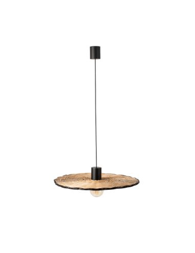 Costas lampe à suspension en forme de soucoupe noire et rotin ø600 Faro Barcelona 68590-69 | LéonLeds