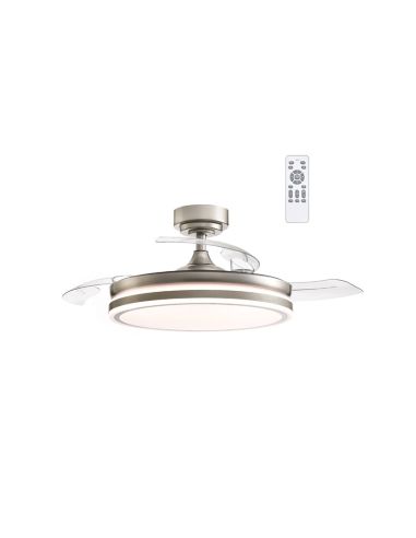 Ventilateur de plafond LED 35W à pales repliables Moss Mini nickel