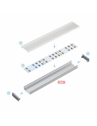 Profil Aluminium Pour Bande LED Diffuseur Transparent LLE-ALP001-RL x 2M