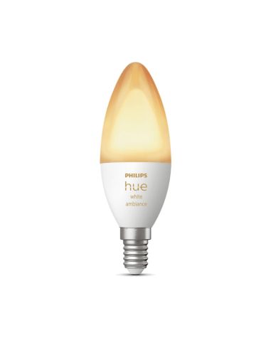 Ampoule intelligente Philips Hue White Ambiance LED 4W 2200K-6500K Bougie 470lm E14 sur lumière chaude