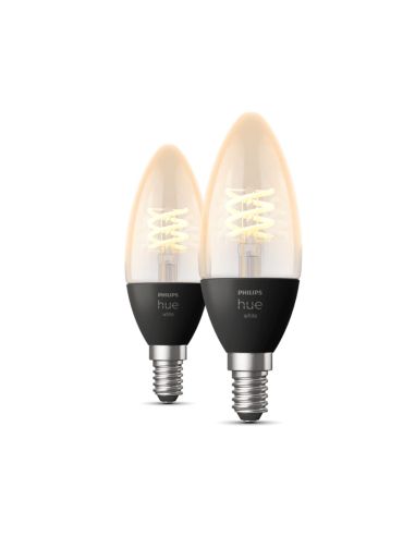 Lâmpada inteligente E14 Philips HueW 4,5W 2100K 550lm Fil Vela E14 acesa