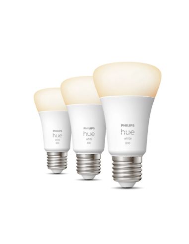 Philips HueWhite 9W A60 Smart Bulb 2700K Warm White Dimmable E27 806lm Pack 3 On