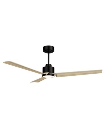 Ventilateur de plafond LED Anne noire avec pales en bois clair DC pour les grands espaces