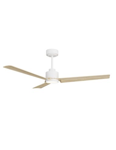 Ventilateur de plafond blanc Anne LED avec pales en bois clair DC pour les grands espaces