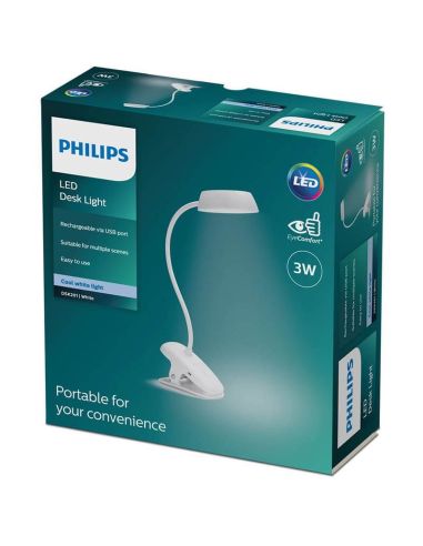 Gooseneck de LED branco recarregável com Donutclip 3W 4000K DSK201 Philips | leonleds