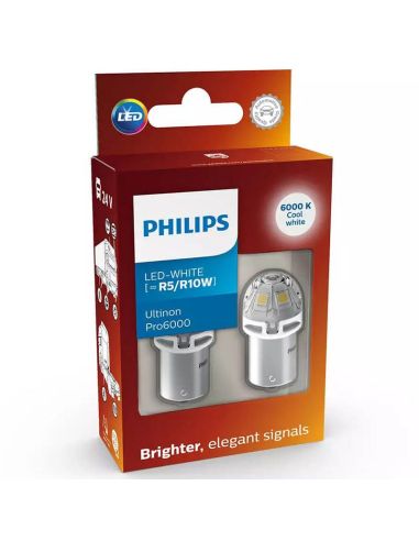 Lâmpada LED R5W R10W Ultinon Pro6000 6000K 24V 2 Unidades Luz Branca 24805CU60X2 Philips | leonleds