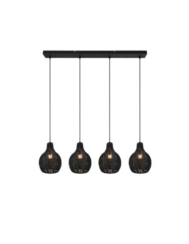 Suspension en rotin noir 4 lumières Sprout 40W | leonleds