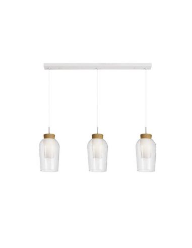 Lámpara de Techo Colgante de cristal Nora 3 Luces E27 base recta 18 cm - blanco/madera