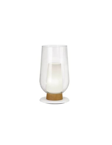 Lampe à poser en cristal Nora el Champ 1 lumière E27 Ø18 cm - blanc/bois