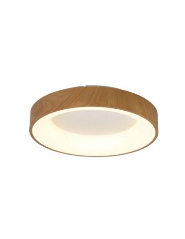 Plafonnier LED rond Niseko II avec finition bois et télécommande, dimmable 2700K-5000K Ø 38 cm