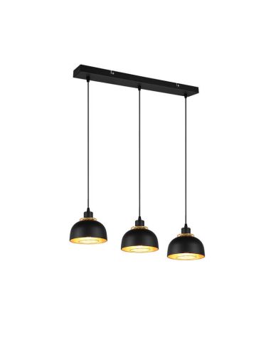 Plafonnier suspension en métal noir et doré 3 Lumières E27 40W Punch