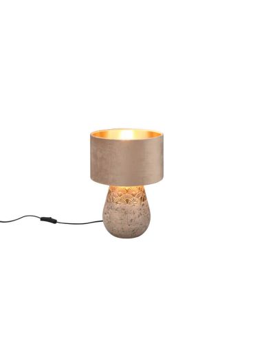 Lámpara LED de sobremesa cerámica y terciopelo beige Kiran 60W encendida