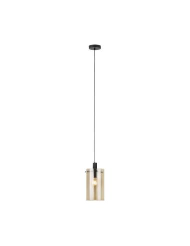 Lampe à suspension en verre Polverara Acier Noir/Verre Ambré 1XE27 18ø