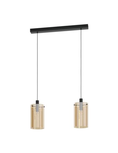 Lampe à suspension en verre Polverara Acier Noir/Verre Ambré 2XE27 18ø