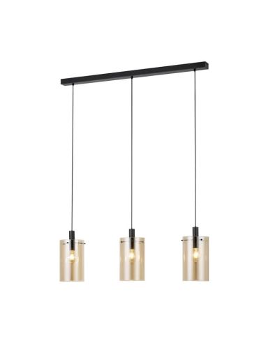 Lampe à suspension en verre Polverara Acier Noir/Verre Ambré 3XE27 18ø