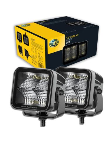 Faróis LED Quadrados Kit Cubo Mágico Preto 3.2" 12V/24V 3000Lm 2 Unidades Deutsch Hella 1FA 358 176-811 Hella | LeonLeds