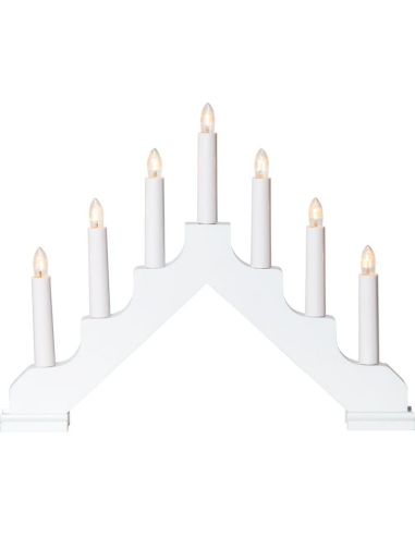 Candelabro Judío Navideño ADA de madera con base blanca con 7 velas LED, 375X40X300mm