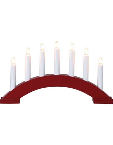 Bougeoir arc de Noël BEA en bois rouge avec 7 bougies LED