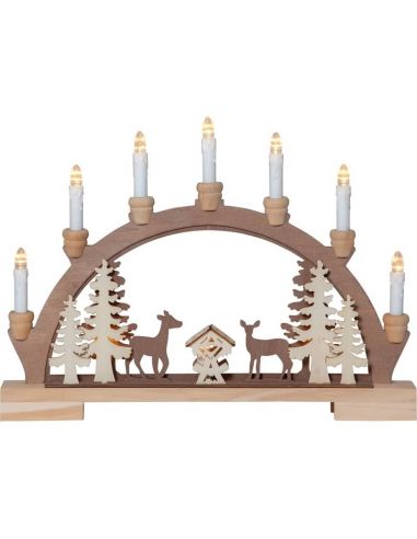 Candelabro navideño de madera natural FAUNA con 7 velas LED