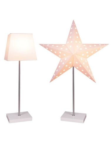 Lampe de table LEO avec 2 abat-jour en papier blanc : Classique et Étoile de Noël E14