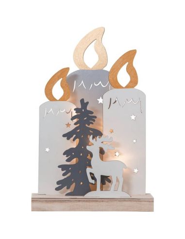 Decoración Navideña LED de madera con velas, pinos y renos Fauna