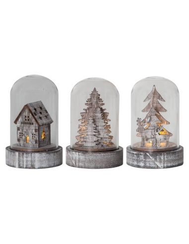 Lot de 3 boules de Noël LED Kupol Casita, pins et rennes