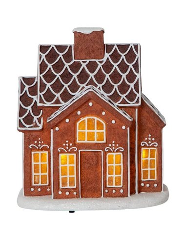 Maison en pain d'épices LED de Noël en plastique, GINGERVILLE 140x95x160mm