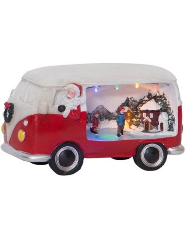 Furgoneta Hippie LED Navideña con Papá Noel y detalle de pueblo en Navidad MERRYVILLE