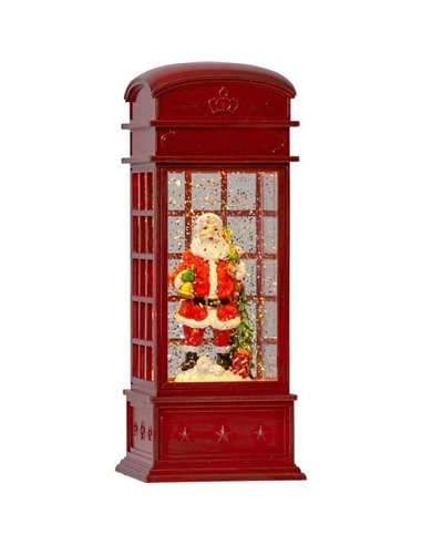 Cabina telefónica roja con Papa Noel dentro a modo Bola de Navidad con purpurina VINTER, 85x85x220mm