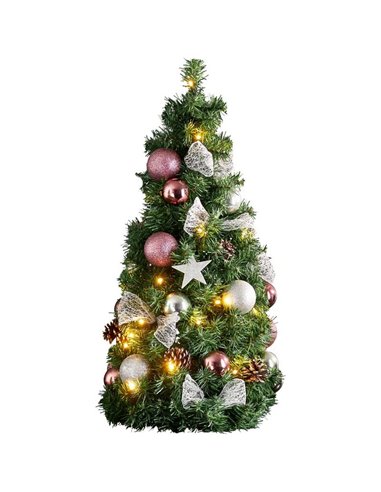 Árvore de Natal NOEL com luz LED branca quente com bolas, pinhas e estrelas 340x650mm