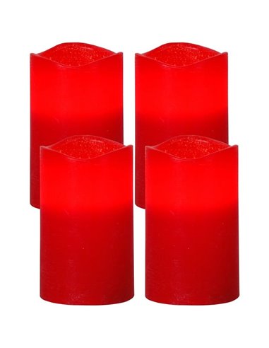 Conjunto de 4 velas LED MAY vermelhas com temporizador de bateria AA 75x150mm