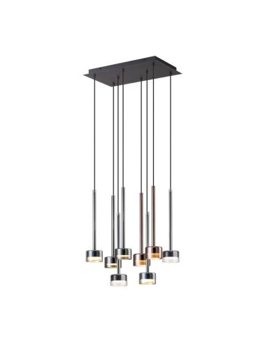 Candeeiro suspenso TONIC com 8 luzes em vidro quadrado GX53 multicolorido Alt.200cm I.50cm