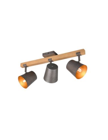 Plafón de techo LED BELL 3 luces, madera y metal | LeonLeds