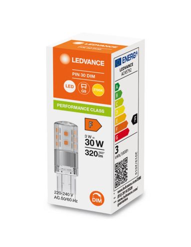 Lâmpada LED G9 regulável 3W substituição 30W classe de desempenho PIN especial CL 30 DIM LedVance | LeonLEDS