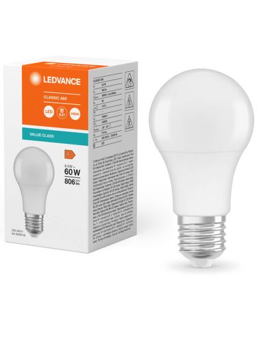 Ampoule Led E27 A60 8,5W Remplacement 60W 806Lm Classe de Valeur Classique A 60 FR | LéonLeds