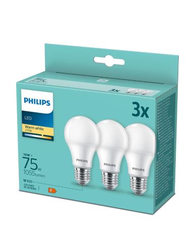 Ampoule LED Classique A60 -Pack 3- E27 Equivalent à 75W - 10W Verre Opaque