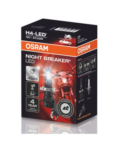 Lâmpada LED H4 Night Breaker homologada para motocicletas +230% 64193DWNB-1HFB Pacote 1 Unidade Osram | LeonLeds