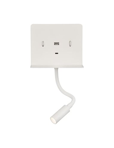 Aplique LED com suporte e USB/USC, CALMA Branco Texturizado, 6W 3000K 630lm + 3W 3000K 285lm, CRI90 CL.I, Dois interruptores, Or