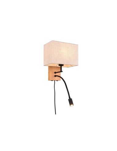 NILAM Applique carrée en bois-textile 2 lumières | LéonLeds