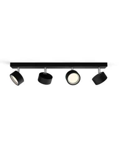 Strip 4 Spots de Plafond LED Tête Orientable BRACIA Spot Noir 4x5,5W | LéonLeds