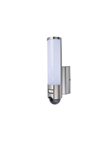 Aplique LED inteligente tubular para puertas de entrada ELARA con cámara, altavoz, micro y sensor de movimiento, acero inoxidabl